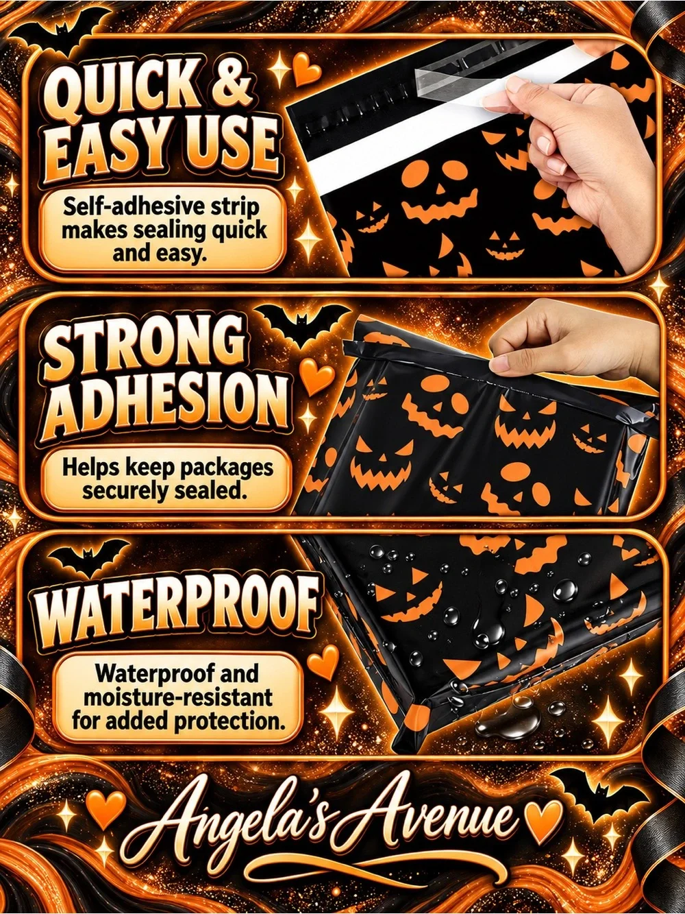 POLY MAILERS HALLOWEEN ORANGE PUMPKIN FACE (25 Pack) SIZE 10 × 13